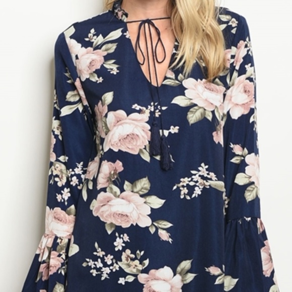 Navy Floral Tunic - Picture 1 of 3